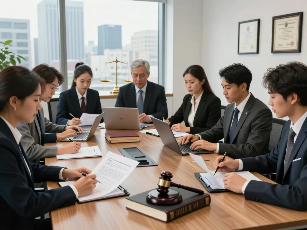 USA lawyers collaborating in a modern office setting, showcasing professionalism and teamwork.
