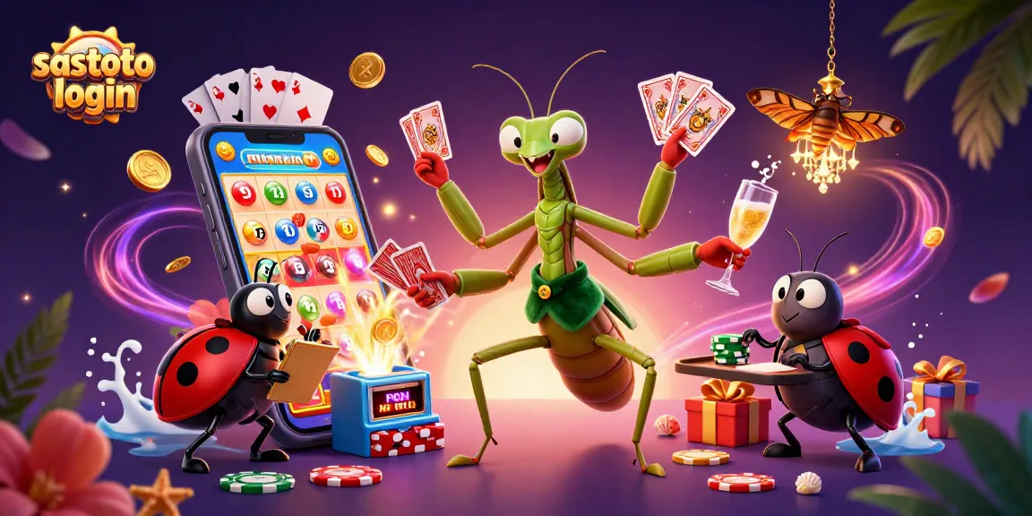 Sastoto login and play exciting lottery games, featuring characters and vibrant gambling elements in a dynamic scene.