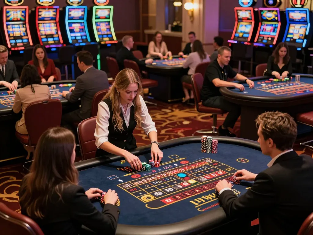 Players enjoying roulette action at 789win vip with vibrant casino decor and engaging atmosphere.