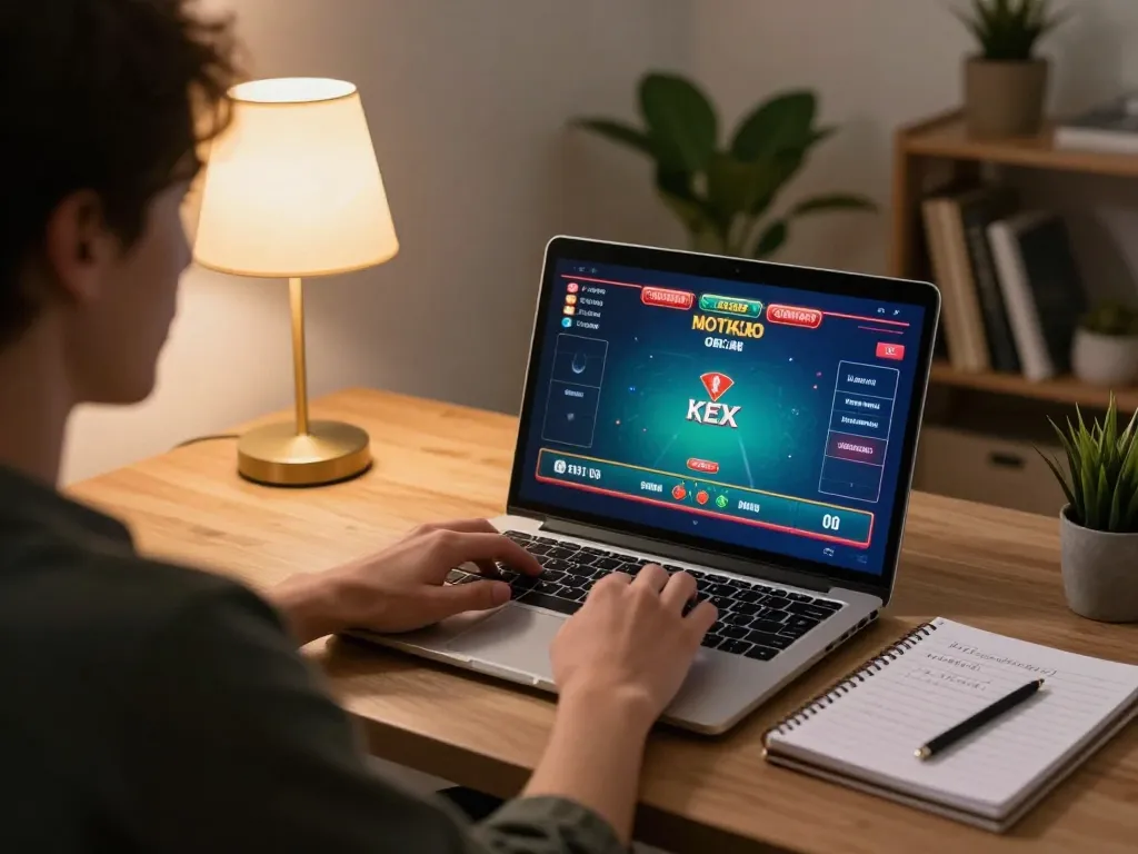A person using alo8 for online casino poker gameplay in a cozy home setting