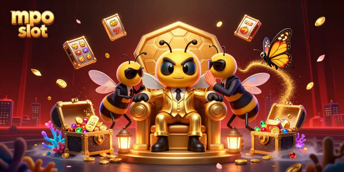Join the adventure with mpo slot: A vibrant scene of a bumblebee mob boss surrounded by casino excitement.