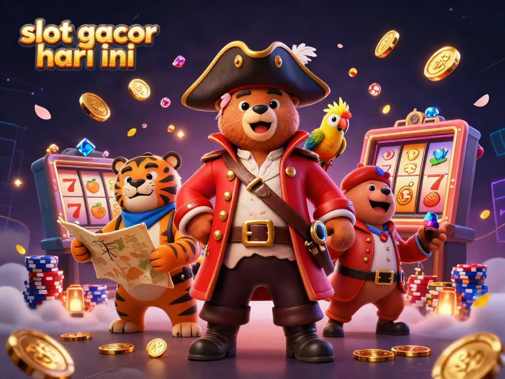 Experience thrilling gameplay with slot gacor hari ini featuring pirate characters, slot reels, and vibrant casino elements!