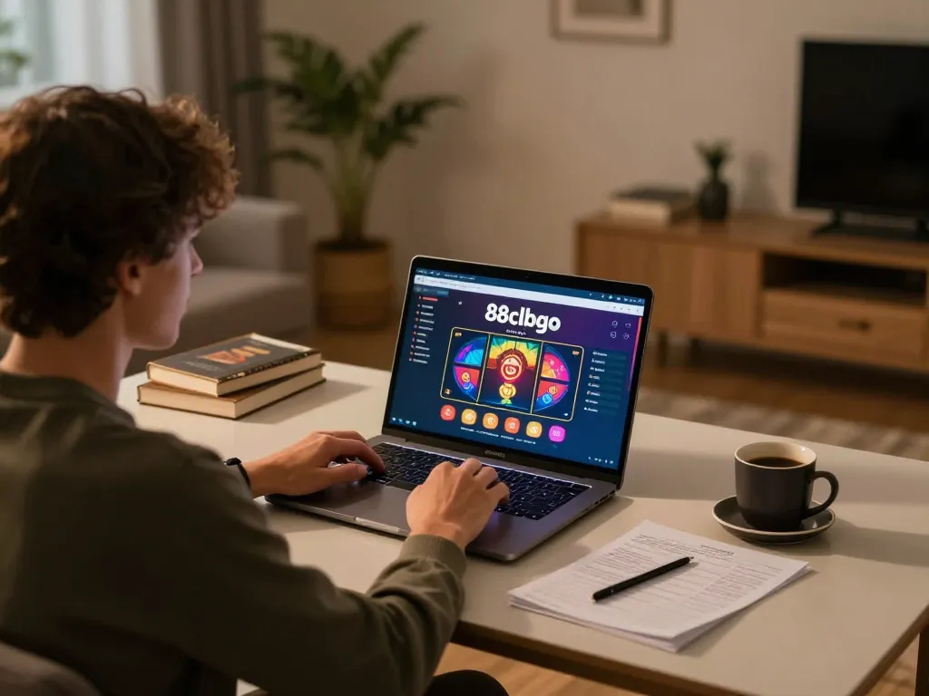 Player engaging with 88clbgo app on laptop for online gaming experience
