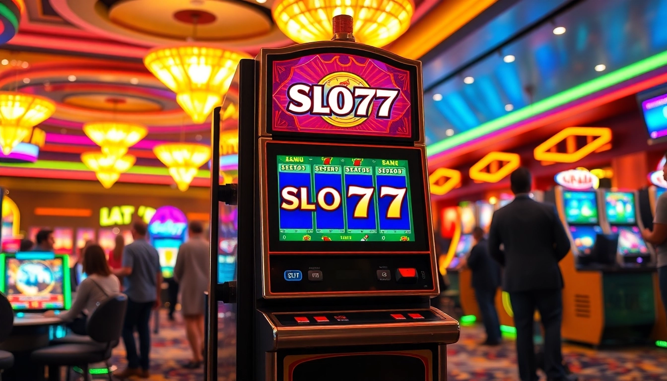 Mainkan Slot77 di mesin permainan modern di kasino yang ramai.