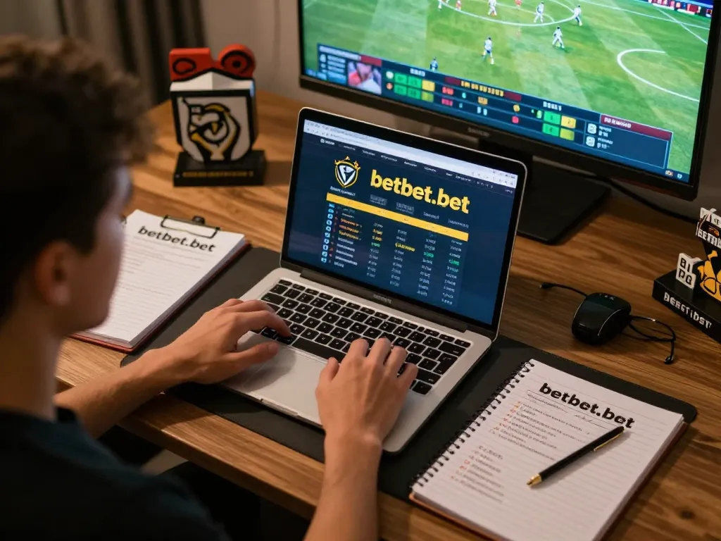 Engaged player analyzing statistics on betbet's online sports betting interface.