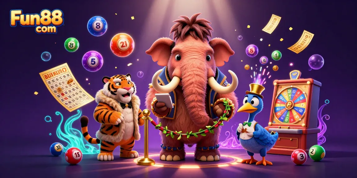 Join the excitement at Fun88 com with an energetic scene featuring a mammoth bouncer and lottery fun!