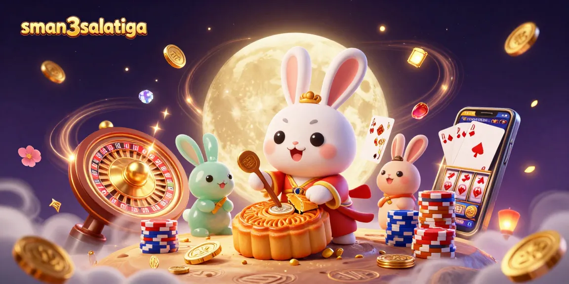 Gambar sman3salatiga berisi kelinci bulan yang bermain poker sambil dikelilingi kekayaan kasino.