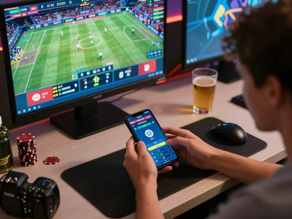 Engaging in intense sports betting on a mobile device while enjoying the excitement of vaobet.