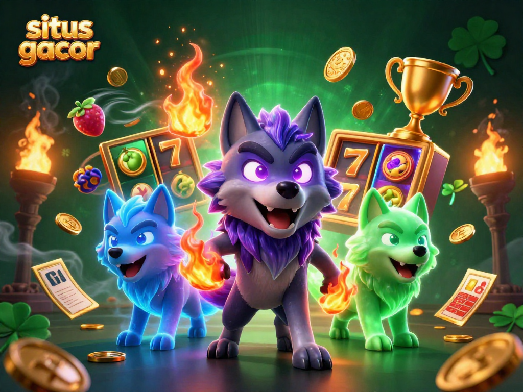 Experience thrilling action at situs gacor with ghostly wolves amidst dynamic slot elements and vibrant casino features.