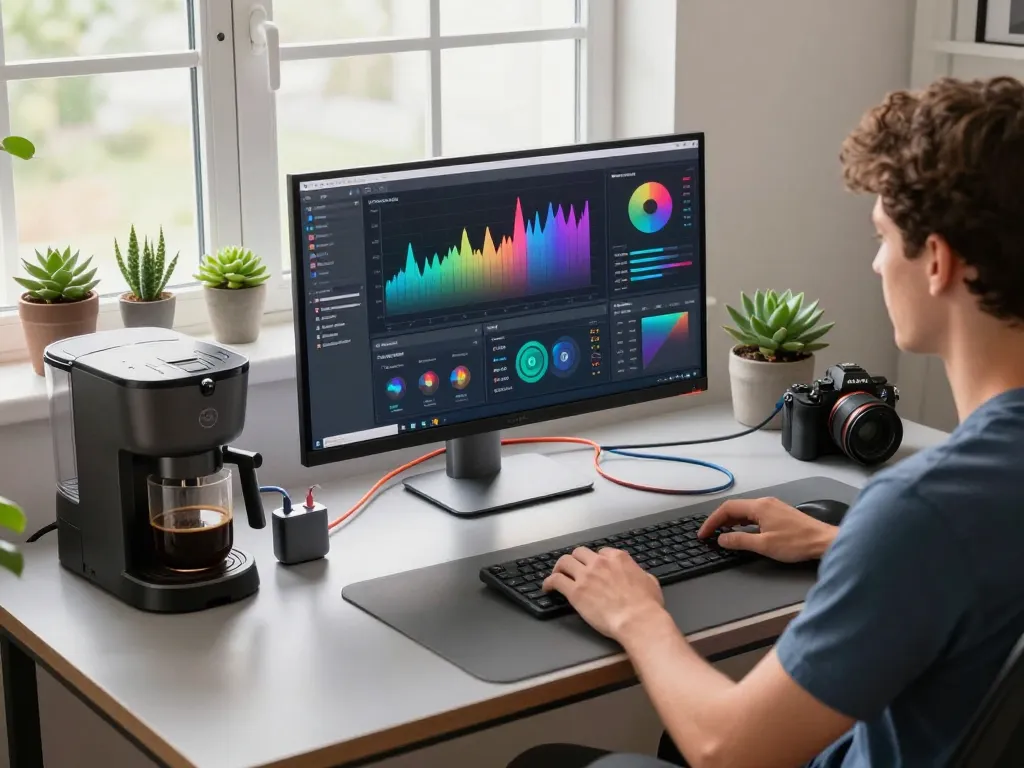 Home office scene showcasing must-have tech gadgets for a productive workspace.