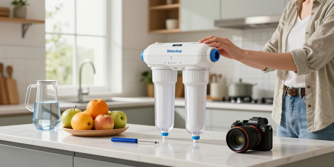 Person replacing Waterdrop WD-F19C Replacement for GE® RPWFE® in a modern kitchen, emphasizing health.