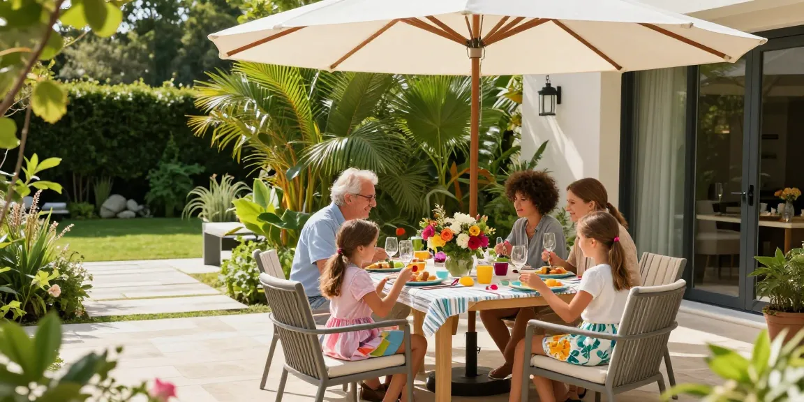 Gathering around stylish patio dining sets in a vibrant garden.