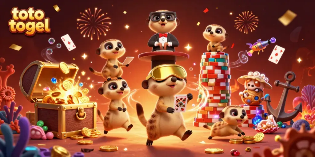 Menangkan permainan toto togel sambil menyaksikan koloni meerkat dalam kasino yang meriah.