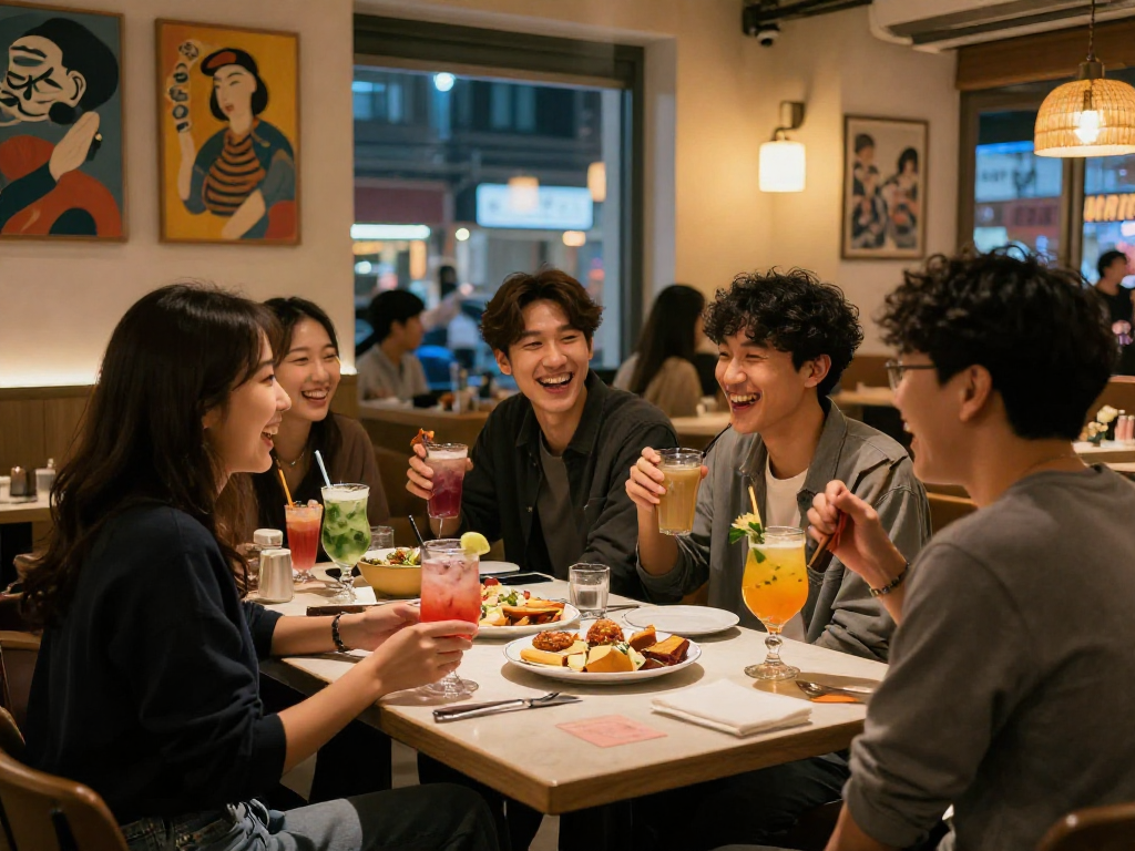 강남쩜오 멀리건에서 친구들과 즐거운 시간을 보내는 모습