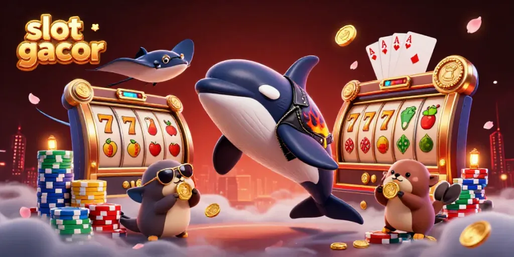 Experience thrilling slot gacor gameplay with vibrant characters and rich casino elements in this dynamic 3D scene.