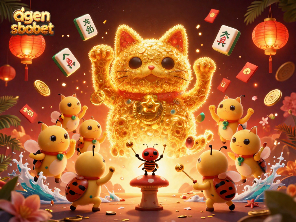 Win big at agen sbobet with this vibrant, dynamic 3D illustration showcasing exciting gaming elements.