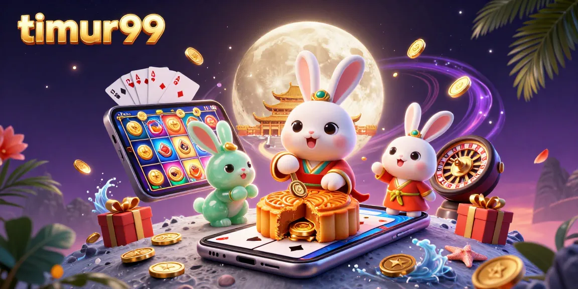 Experience excitement with timur99 as the moon rabbit reveals poker chips and golden coins.