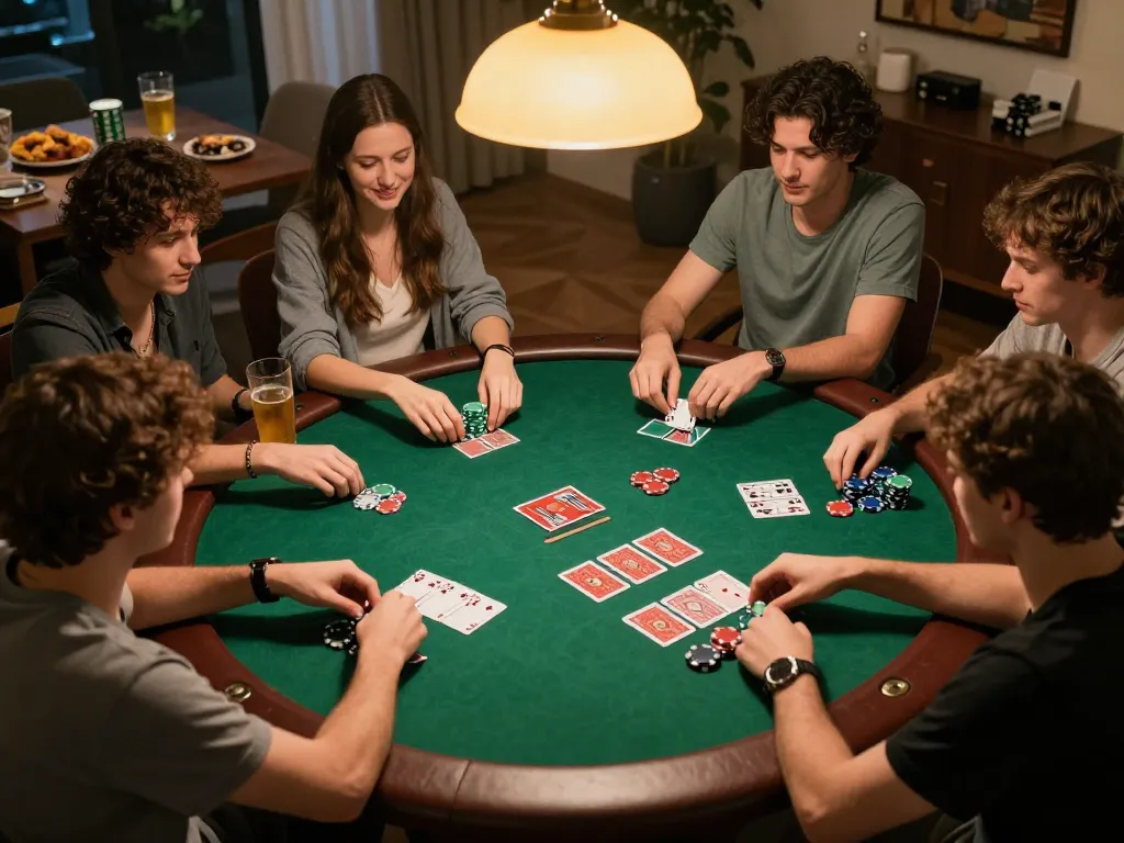Engage in an interactive home poker night with ROKOK88, featuring vibrant players and strategic gameplay.