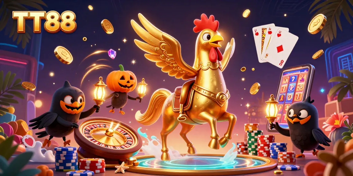 Engage in thrilling casino action with TT88's vibrant gaming scene and gold-filled atmosphere.