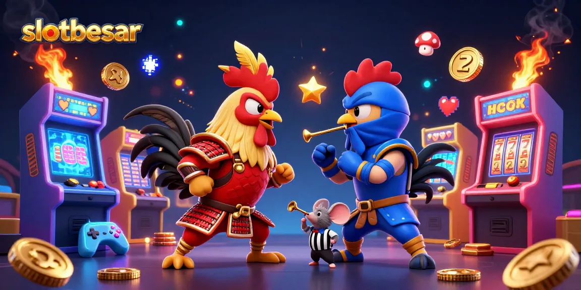 Engage in exciting gameplay at slotbesar with dynamic roosters in a vibrant casino scene.