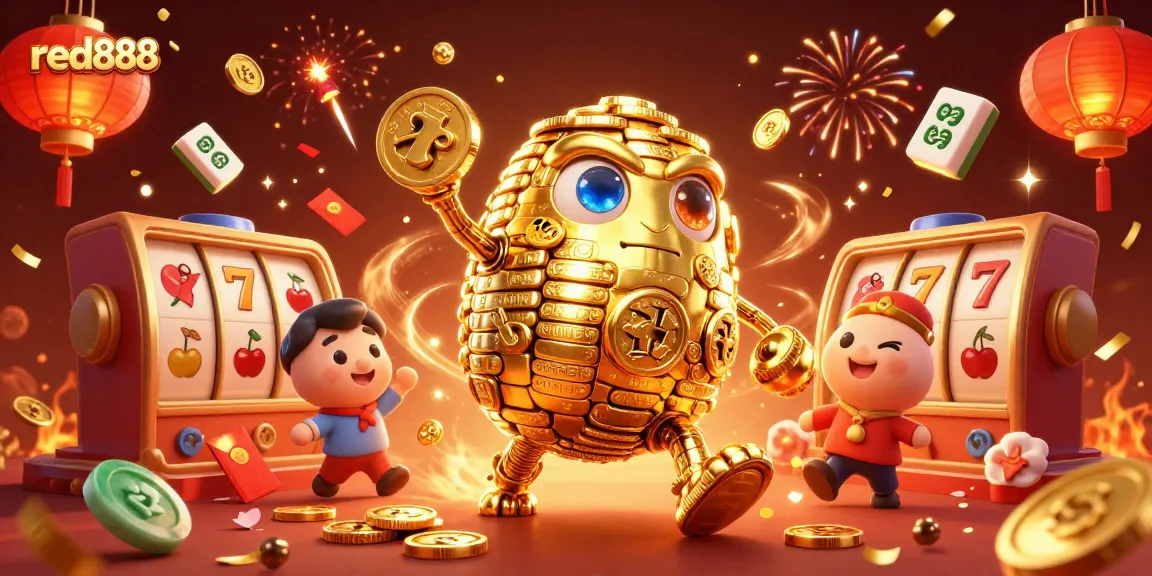 Spin the slots at red888 with a stunning 3D golden golem and festive casino elements!