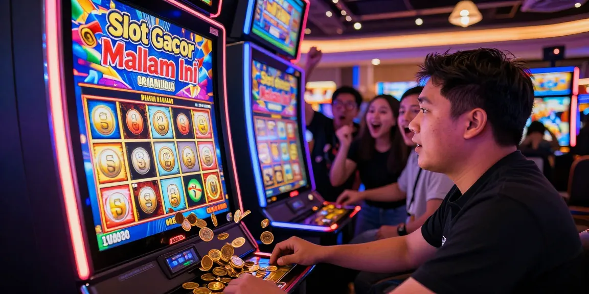 Engaging scene of Slot Gacor Malam Ini at a casino with player celebrating big wins.