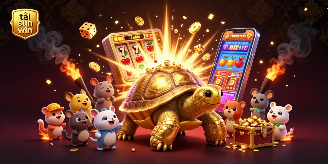 Spin and win with tải sun win through this vibrant 3D illustration featuring a golden tortoise as a pinball machine.