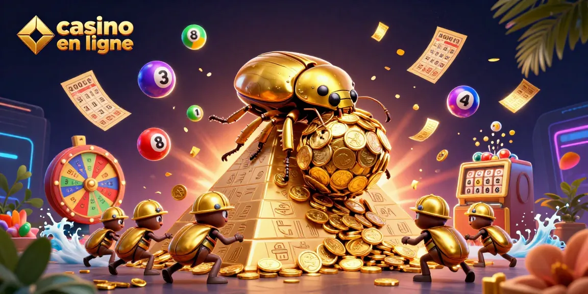 Jouez à des jeux de casino en ligne avec le scarabée doré et des éléments dynamiques.