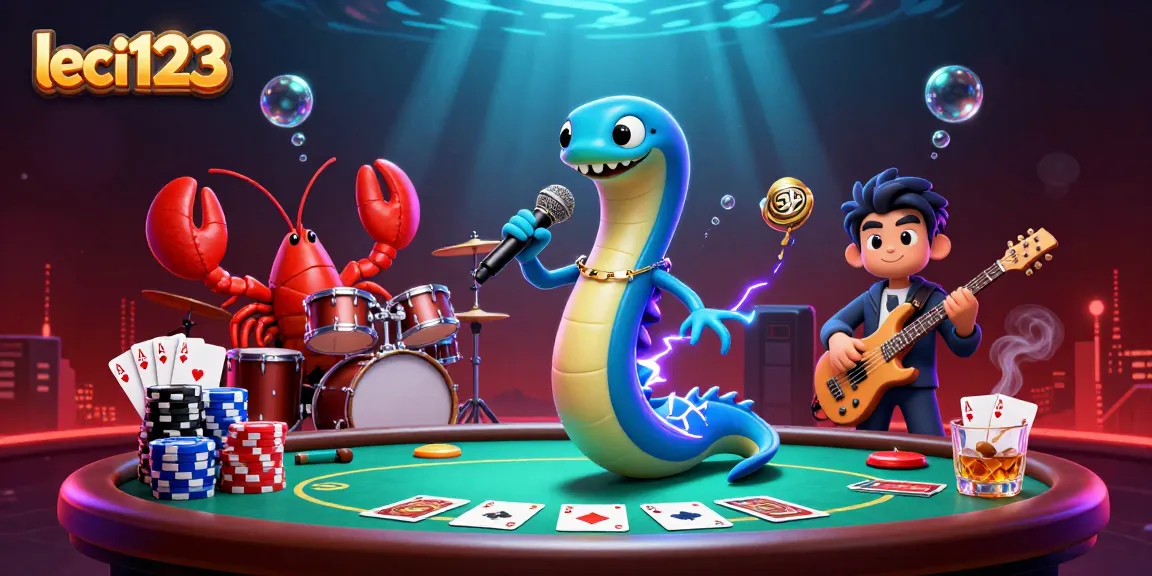 Experience the thrill of leci123 with vibrant underwater casino characters performing amidst poker elements.