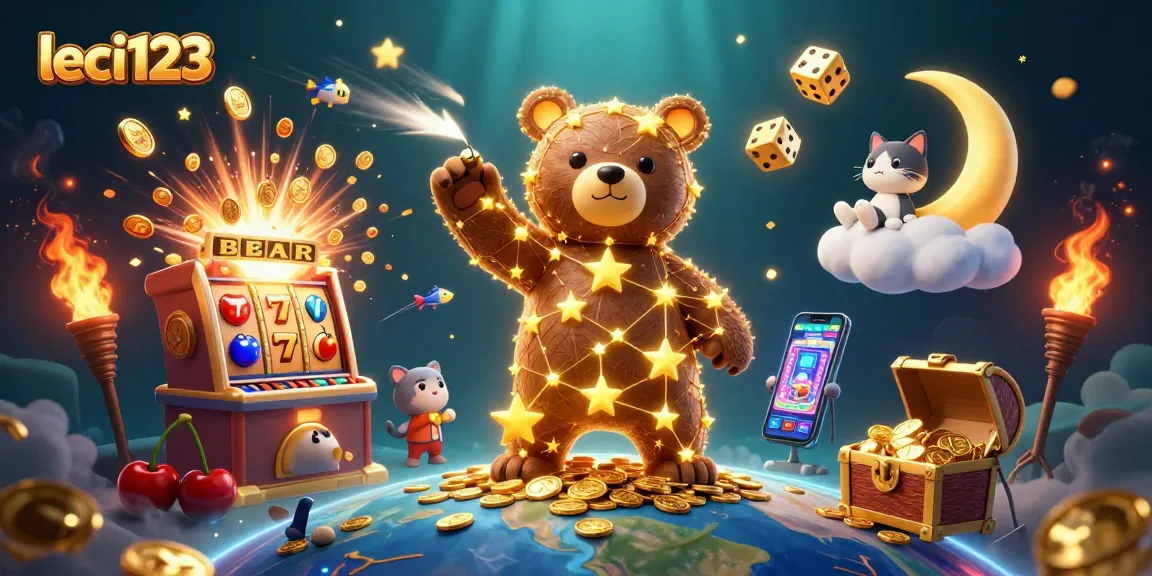 Experience the excitement of leci123 with vibrant slot machines and golden characters in a dazzling 3D casino scene.