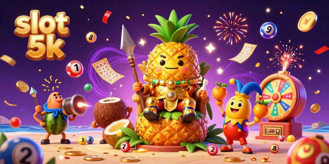 Experience vibrant gameplay with slot 5k featuring a golden pineapple king in a magical casino scene.